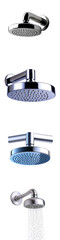 shower four head made of stainless steel against isolated against a transparent background