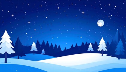 Naklejka premium Winter night landscape with snow-covered trees.