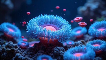 Blue Orange Sea Anemone Ocean Scene