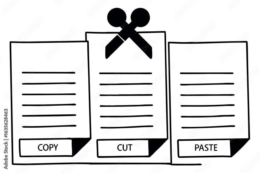 Poster Three minimalist line art icons for copy and data operations