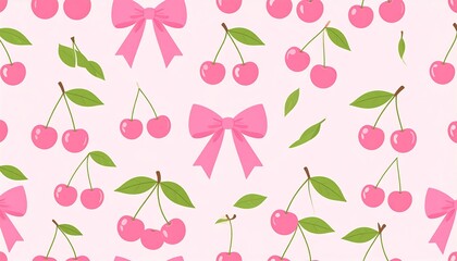 Pink cherries and bows pattern