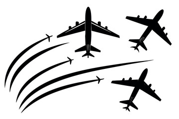 Three simple black and white vector illustrations with color accents