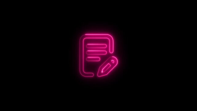 Glowing neon Edit document, flat design cartoon animation illustration, document edit pencil, decorated with leaves video animation.