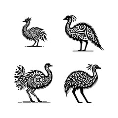 Fototapeta premium Emu Bird Icons with Aboriginal Art Style Design