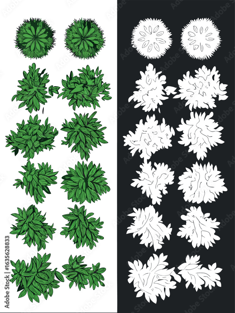 Poster grid of tree canopy views in various color schemes