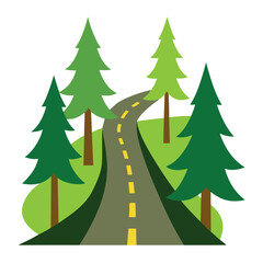 Serene forest road with a single tree and white background