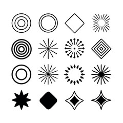 Diverse collection of 20 distinct black and white graphic elements