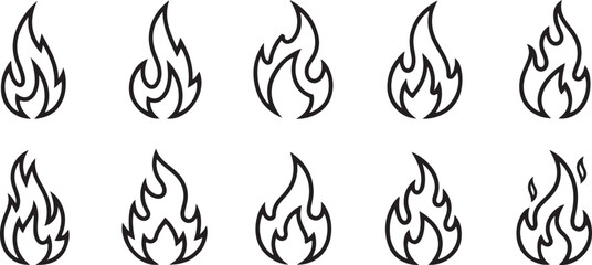 Fototapeta premium Flame icon set. Collection of fire symbols, vector design element.