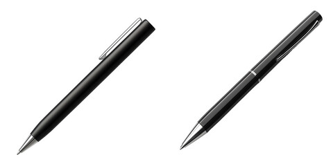 3D black modern ballpoint pen with sleek silver clip isolated on transparent background