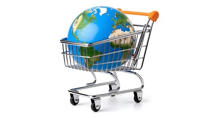 Globe in shopping cart on white