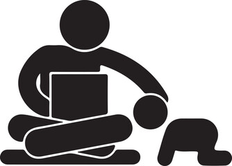 Vector art of parent working from home with child isolated on white background