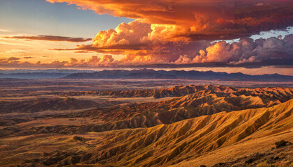 le paysage magnifique d'un coucher du soleil dans un désert