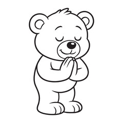 Obraz premium Line art of bear paying respect with humble cartoon vector