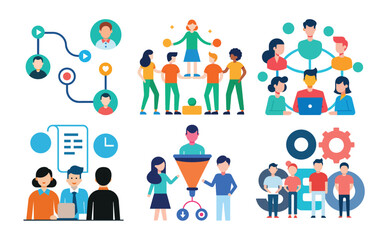 Vector art of teamwork and collaboration in business development, isolated on white background