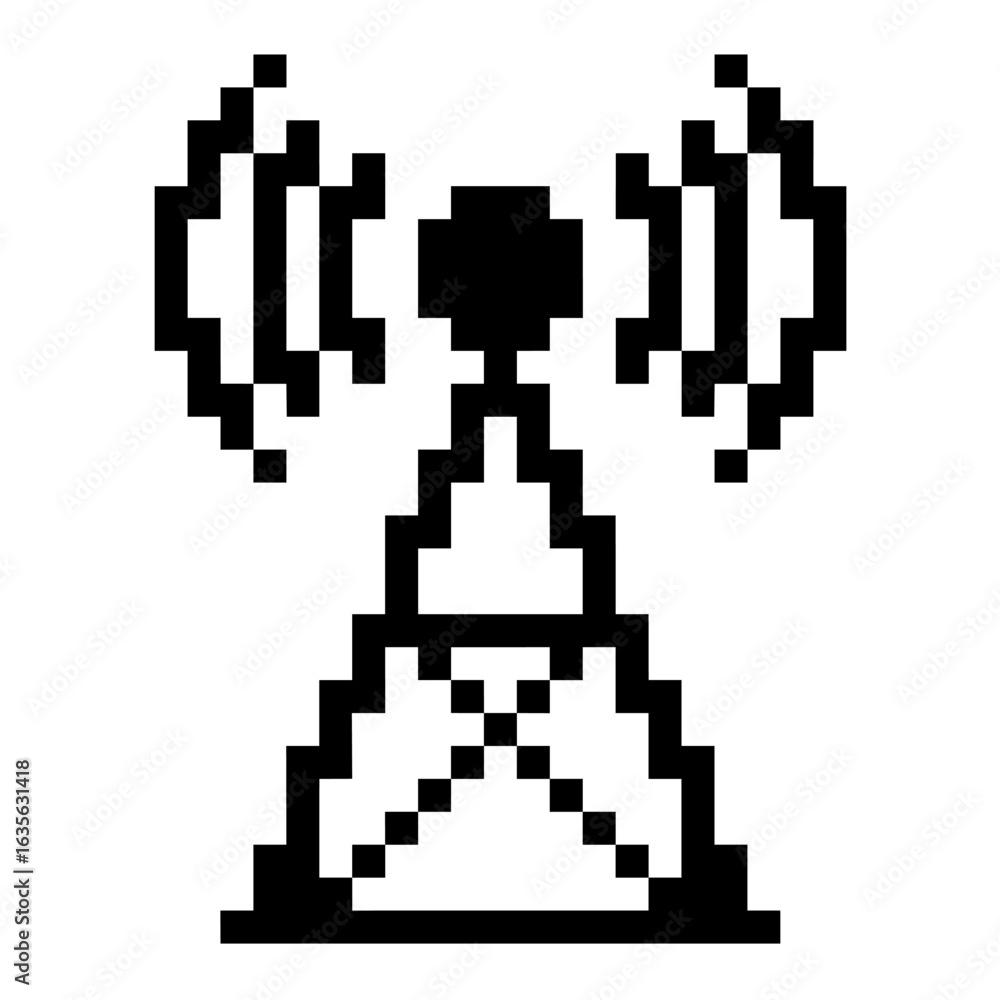 Poster pixel tower signal icon vector for telecommunication, mobile networks, and connectivity in a retro p