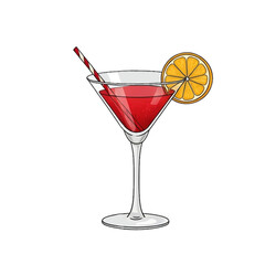 red cocktail with lemon