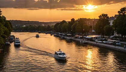 Le soleil se couche sur le canal
