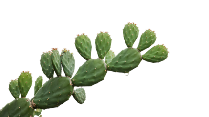 Green prickly pear cactus pads with new growth against a black background