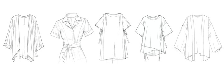 variation set of clothing items fashion sketch illustration