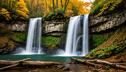 Le paysage majestueux d'une cascade dans un environnement naturel isolé