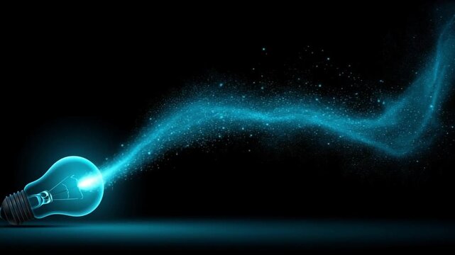Glowing Light Bulb with Electric Energy Stream in Dark Background for Creative Concepts