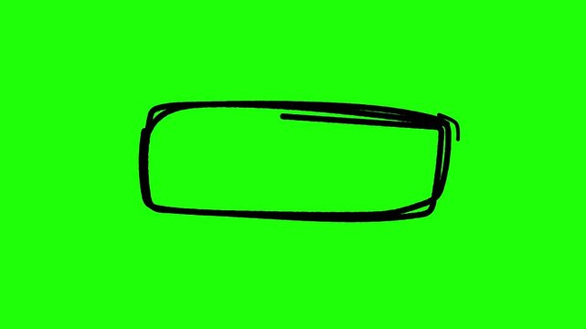 rounded rectangle animation, black hand drawn curved rectangle sketch forming on chroma green screen for explainer designs and video overlays

