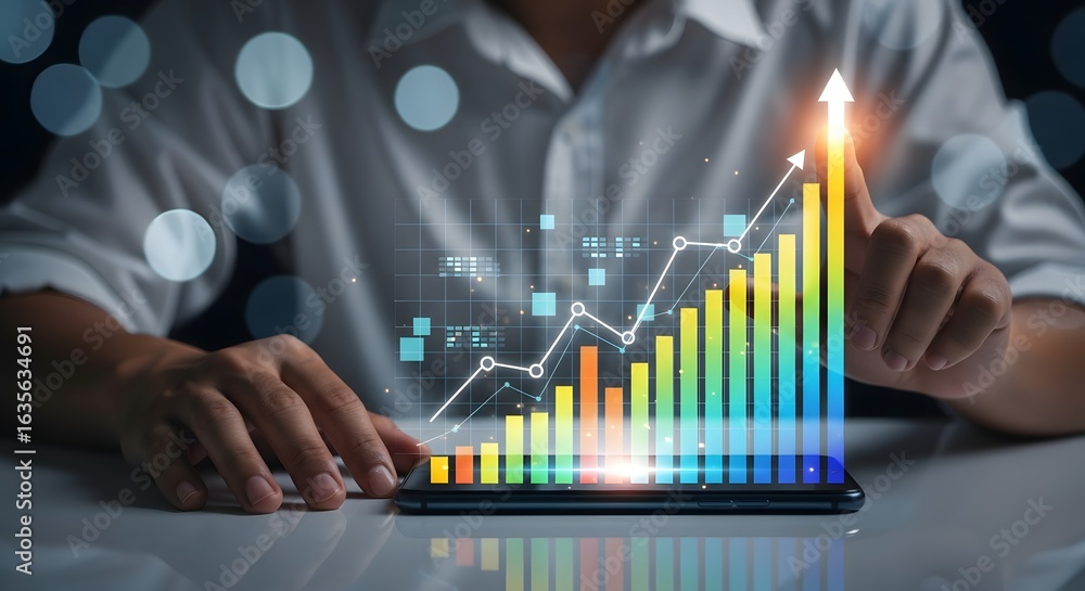 Poster analyzing business growth trends for financial success using data analytics and market insights