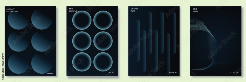 Poster modern gradient poster on dark background vector set. cover template with vibrant perspective geomet