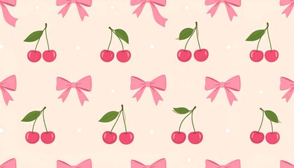 Pink cherry pattern with bows
