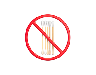 Prohibited cotton swab icon with red cross symbol isolated on white background

