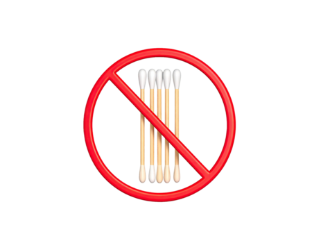 Prohibited cotton swab icon with red cross symbol isolated on white background
