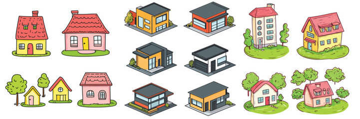 Isometric house set – colorful small house design