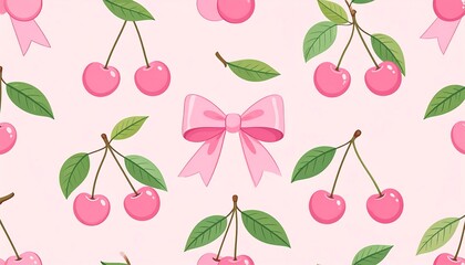 Pink cherry pattern with bows