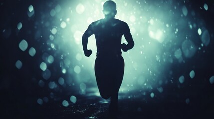 Runner in Foggy Night Woods