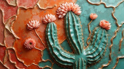 Orange relief cactus pattern
