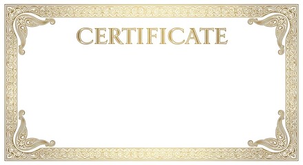 Elegant blank certificate template with a decorative golden ornamental frame for achievement or diploma.