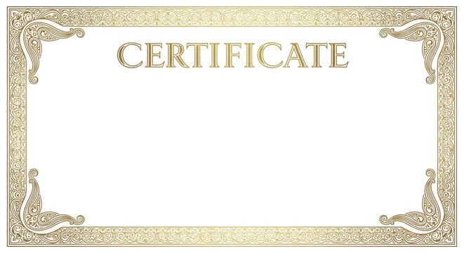 Elegant blank certificate template with a decorative golden ornamental frame for achievement or diploma. - Powered by Adobe