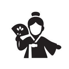 Fan dance icon with Korean Buchaechum style for traditional performance