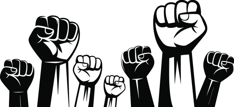 Raised fists protest vector, power and unity symbol, revolution and solidarity artwork, activism and political movement graphic, social justice, human rights, equality, freedom, strength, democracy, 