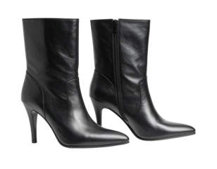 Sleek black ankle boots with a pointed toe and high heels, showcasing modern fashion design.