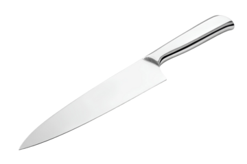 A silver knife is shown on a white background