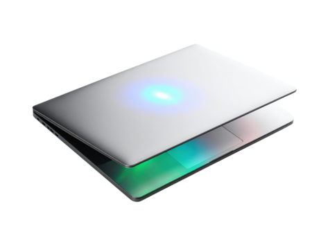 A sleek, modern laptop with a glowing touchpad and a minimalist design.