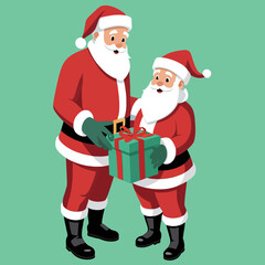 Two Santas Exchange Christmas Gift; Retro Cartoon Style