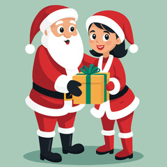 Santa and Girl Exchange Christmas Gift Cartoon Illustration