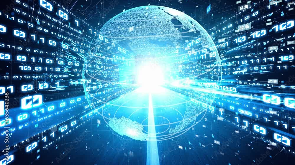 Poster futuristic global network and tacit digital data transfer 3d graphic . concept of smart digital tran