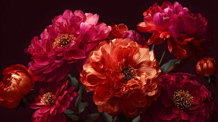 Stunning Floral Composition Emphasizing Copper, Magenta, and Golden Accents in a Minimalist Style