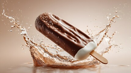 High-Definition Depiction of a Chocolate-Dipped Ice Pop Embracing Modern Minimalism with a Pristine Glossy Backdrop and Vibrant, Artful Details