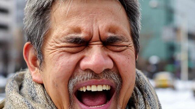 A sad elderly man with short gray hair and a goatee