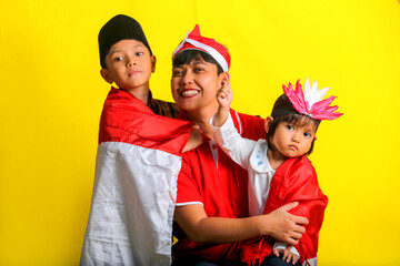 A happy family celebrating Indonesian Independence full of prode and joy. 
