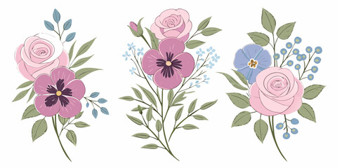 A beautiful vector illustration of pink flowers and floral elements, perfect for spring nature designs
